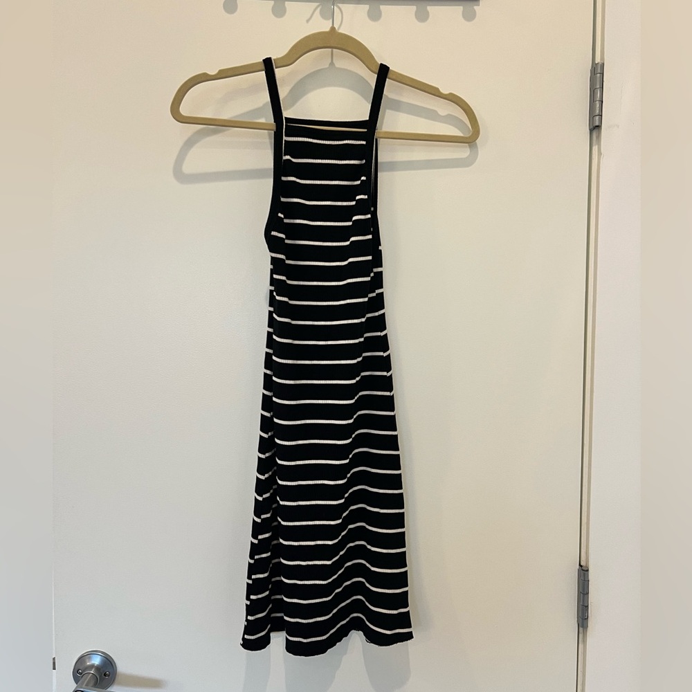 Reformation Black and White Striped Midi Dress